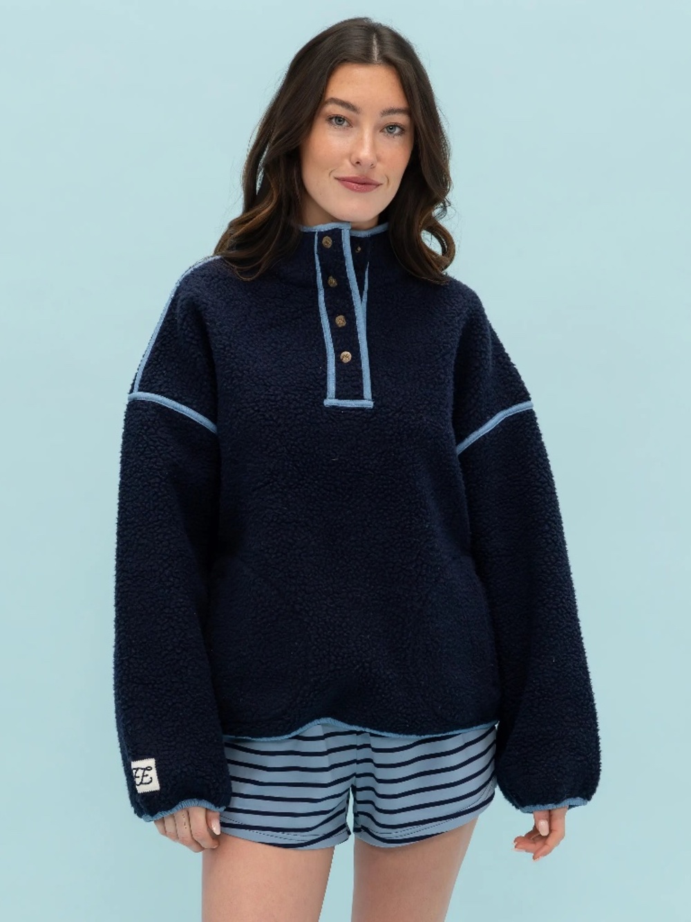 Eleven Eleven Denim Trim Fleece Pullover Size L